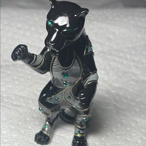 Majestic Black Panther Figurine with Green Accents
